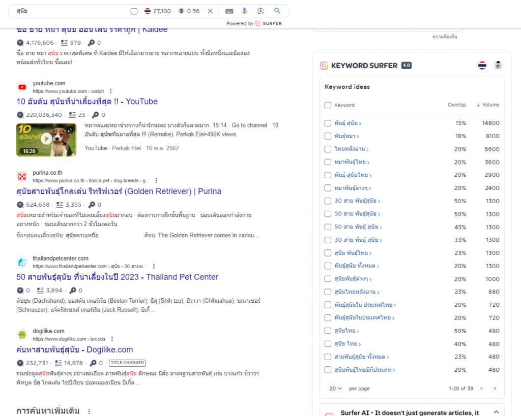 การค้นหาสุนัข Keyword Surfer 