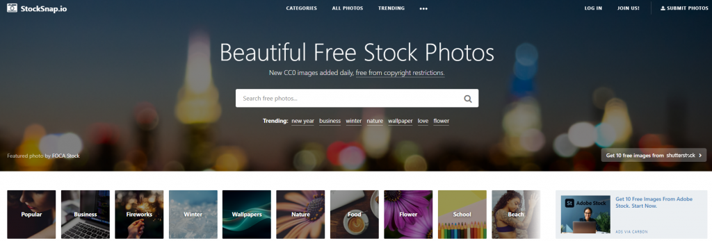 Stocksnap.io. คือเว็บไซต์สำหรับดาวน์โหลดรูปภาพฟรี